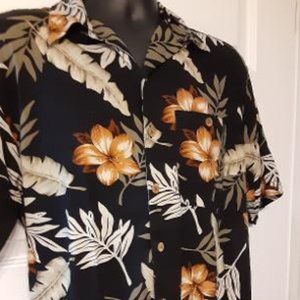 Paradise Coves 100% Silk Men's Black Short Sleeve